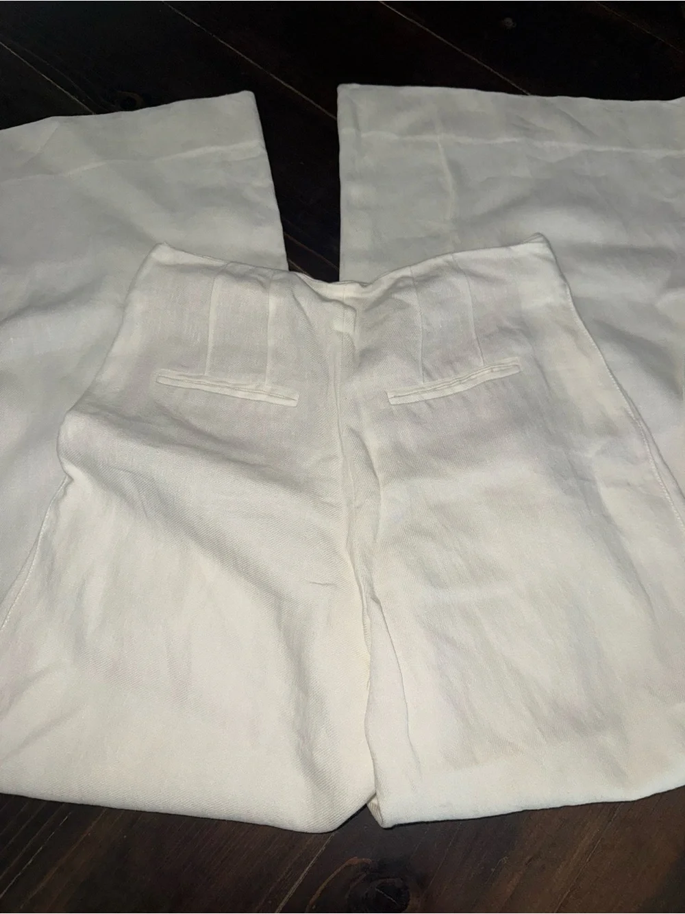 Zara White Linen Blend Wide Leg Pleated High Rise Trousers Size XS